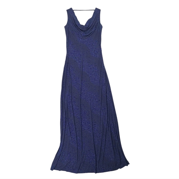 Calvin Klein Navy Sparkle Sleeveless Drape Gown Size 4 - Picture 1 of 14